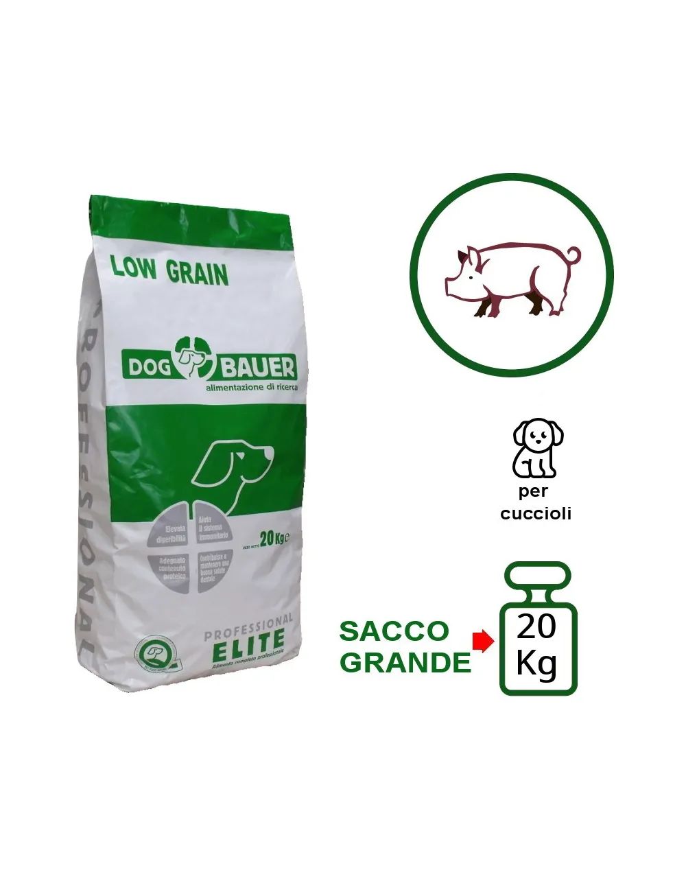 Infografica composizione crocchette per cani monoproteiche Low Grain Puppy SOLO MAIALE Dogbauer Infografica composizione crocchette per cani monoproteiche Low Grain Puppy SOLO MAIALE Dogbauer