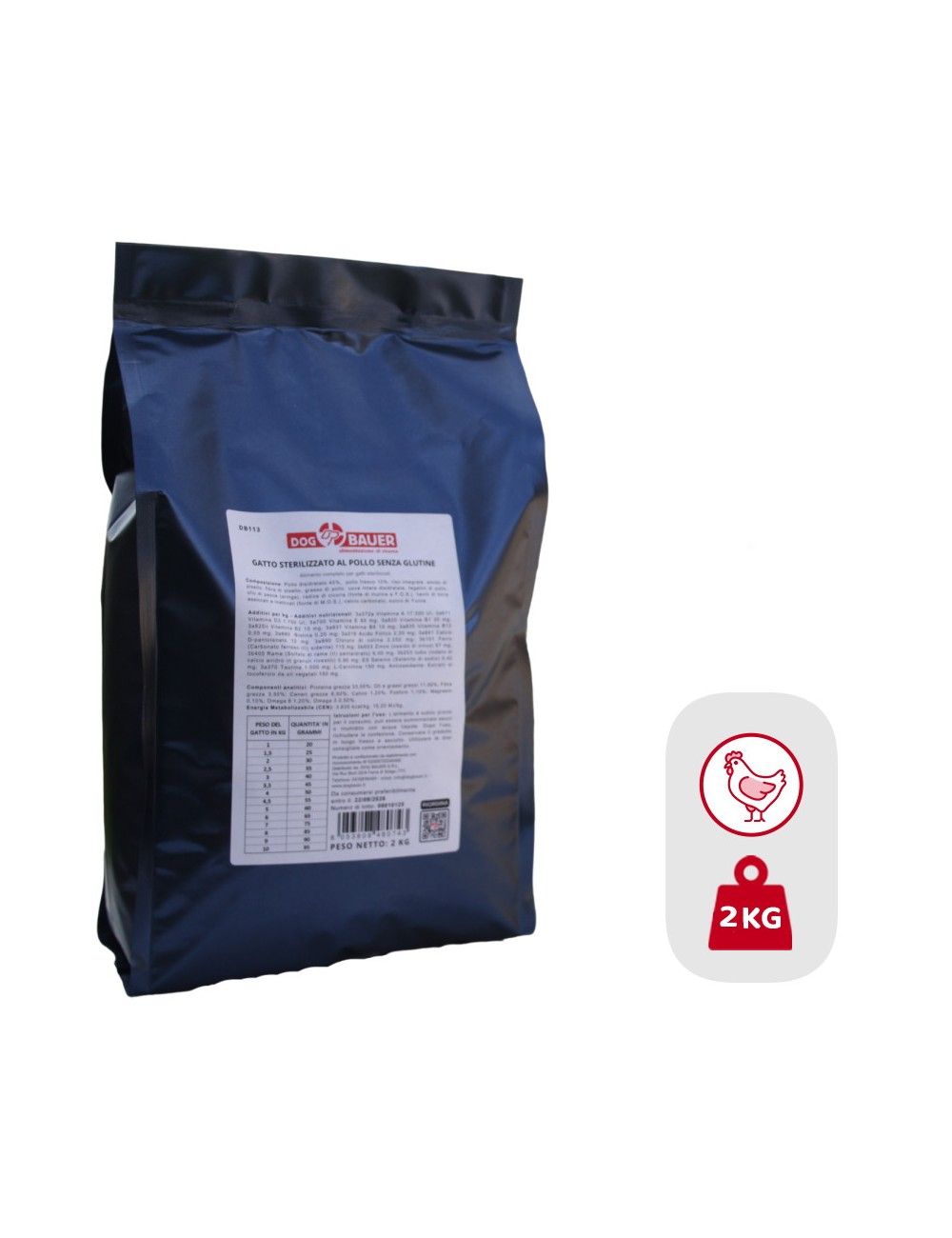 Sacco 2 Kg crocchette per gatti sterilizzati al pollo Dogbauer